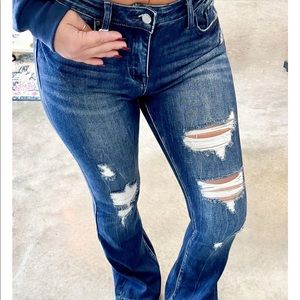 CHARLIE DISTRESSED FLARE JEANS - DARK